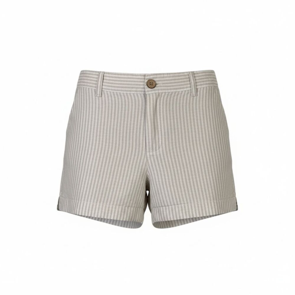 Cynthia Rowley Linen Striped Chino Trouser Shorts‎ Tan White Pockets Size 8